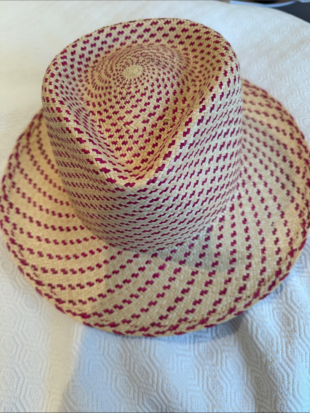 Straw Fedora Hat in Natural and Pink